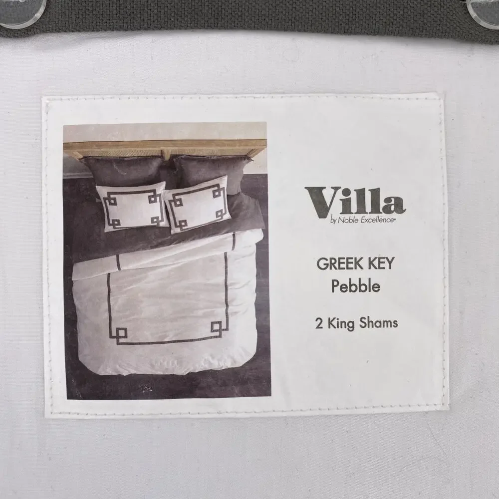 Villa Noble Excellence Greek Key Pebble Boarder Pillow Sham Set Gray White King